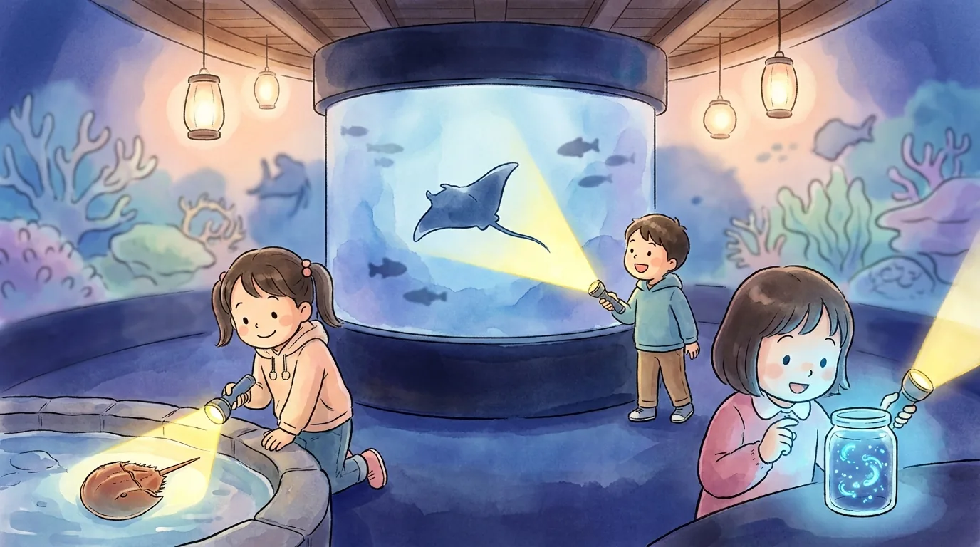 夜の水族館へ行こう──ナイト営業・夜のタッチイベント・お泊まり観察会の3段階のアイキャッチ画像